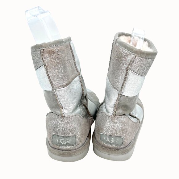 UGG SILVER METALLIC GLITTER PATCHWORK SHORT BOOTS - 5 - Picture 4 of 6